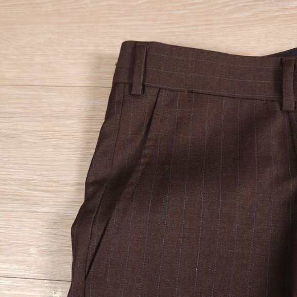 Isaia Napoli Wool Pants Mens 54 (38x33) Brown Pin Striped Pleated Trousers - Picture 2 of 14